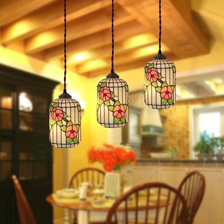 3 Light Stained Glass Pendant Light