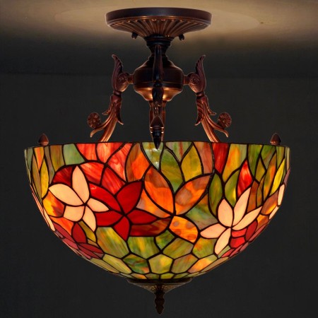 16 Inch Rustic Rural Stained Glass Pendant Light