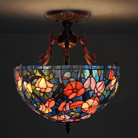 16 Inch Rustic Rural Stained Glass Pendant Light