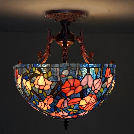 16 Inch Rustic Rural Stained Glass Pendant Light