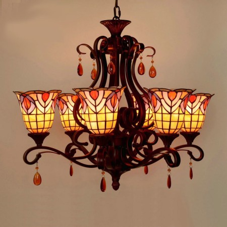 Retro Chandelier 6 Light Stained Glass Chandelier