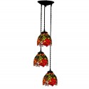 3 Light Rustic Rose Stained Glass Pendant Light