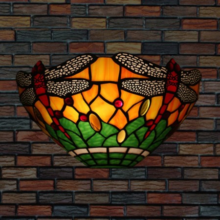 11 Inch European Retro Stained Glass Dragonfly Style Wall Light