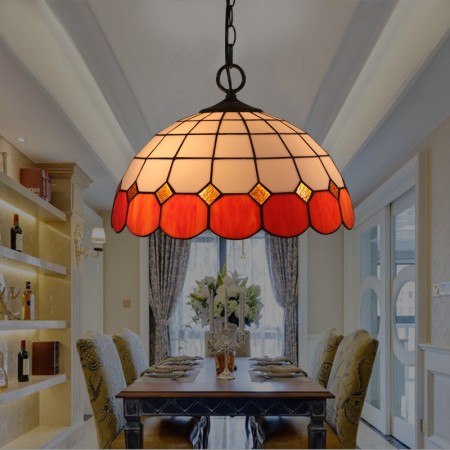 16 Inch American Simple Stained Glass Pendant Light